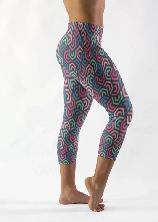 Hexagon - Capri High Waist Leggings