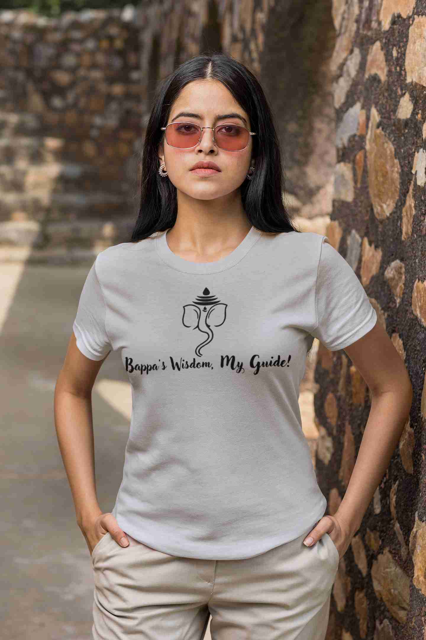 ladies-ganpati-t-shirt-hindu-deity-design-women's-spiritual-fashion-festival-wear-white